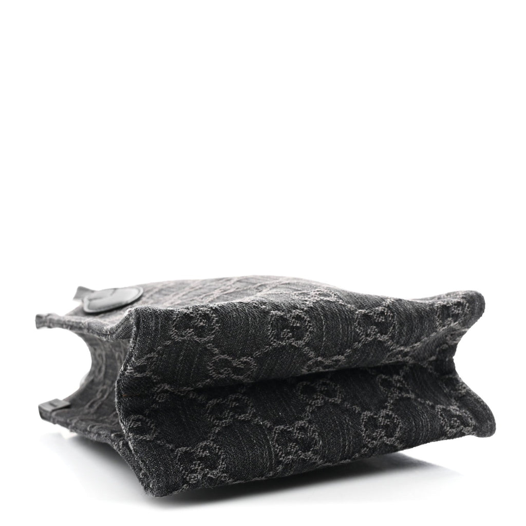 Denim Cuoio Harness GG Monogram Mini Ophidia Tote Bag Black Medium Grey