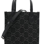 Denim Cuoio Harness GG Monogram Mini Ophidia Tote Bag Black Medium Grey
