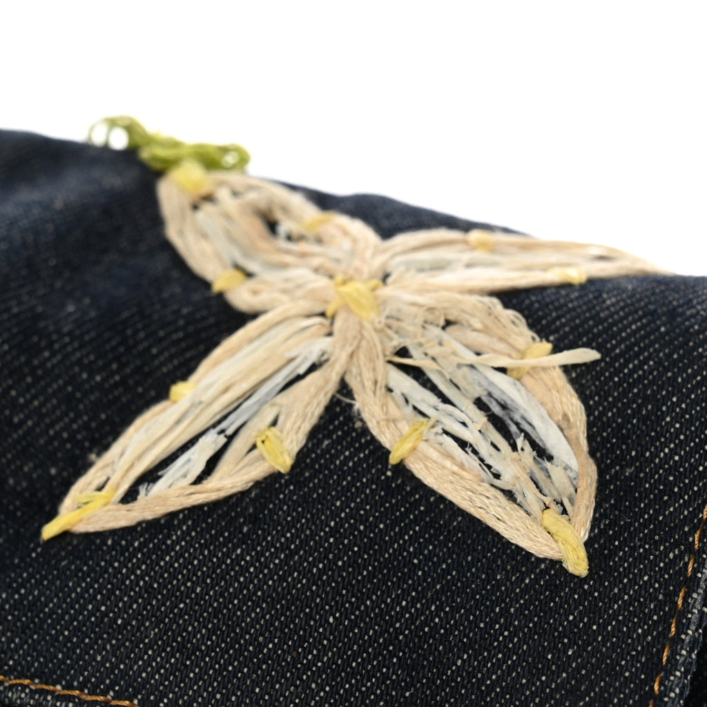 Denim Flower Applique Baguette Blue