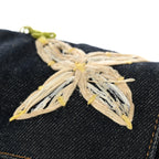 Denim Flower Applique Baguette Blue