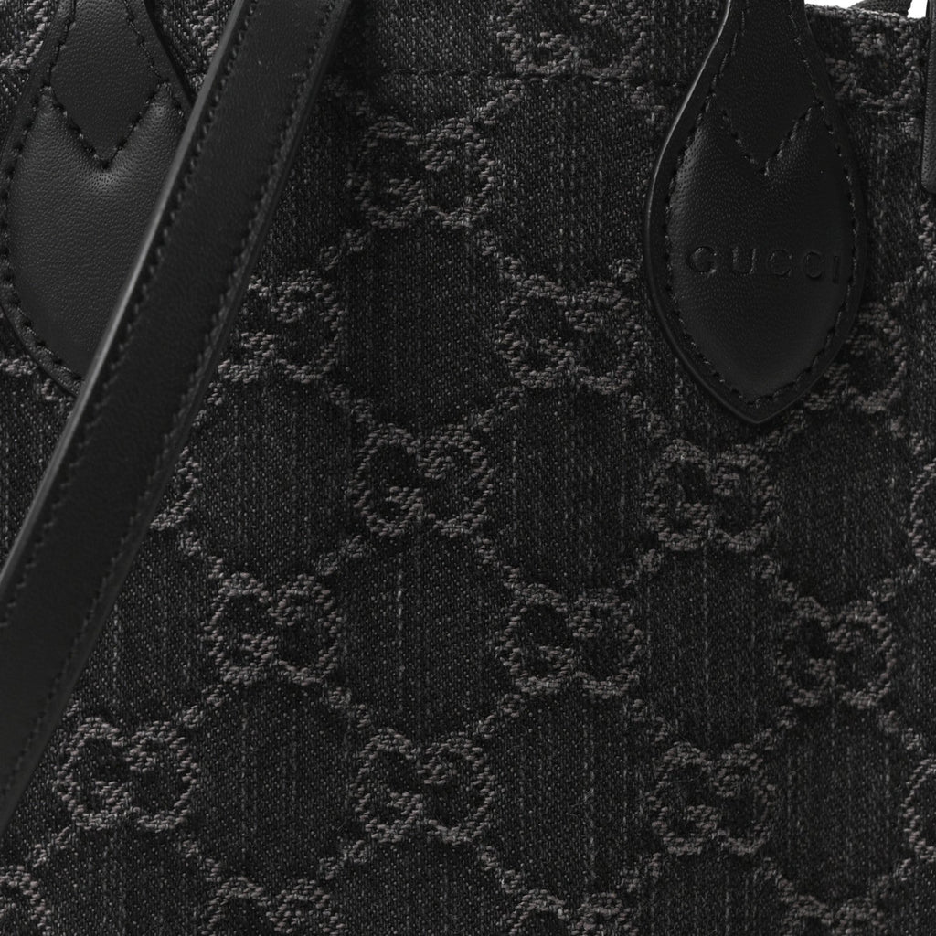 Denim GG Monogram Calfskin Mini Ophidia Tote Bag Black