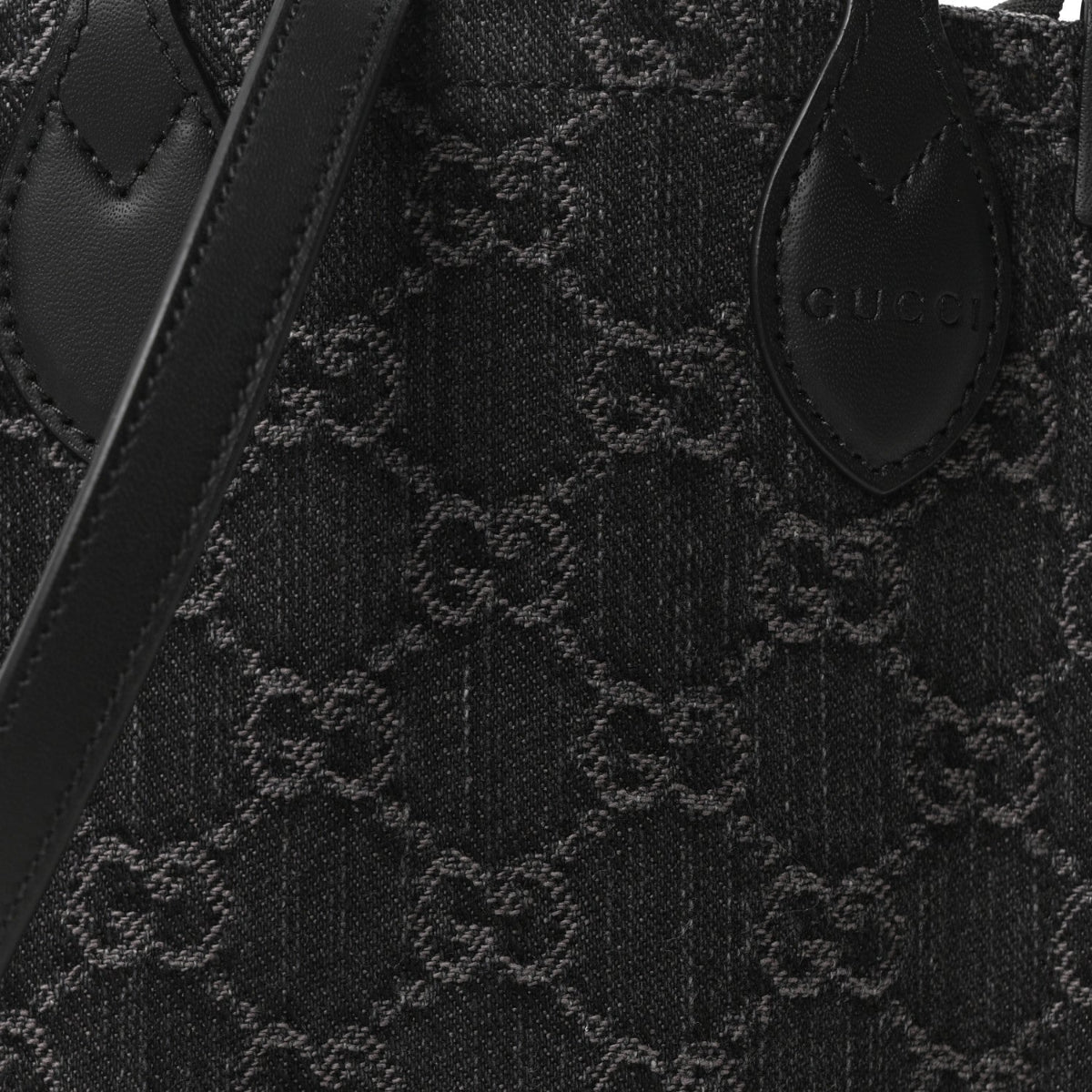 Denim GG Monogram Calfskin Mini Ophidia Tote Bag Black