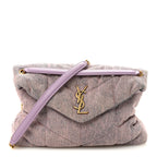 Denim Quilted Medium Loulou Puffer Monogram Chain Satchel Bleached Lilac
