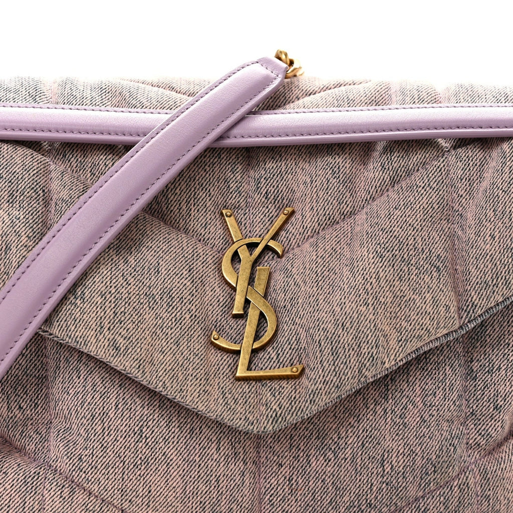 Denim Quilted Medium Loulou Puffer Monogram Chain Satchel Bleached Lilac