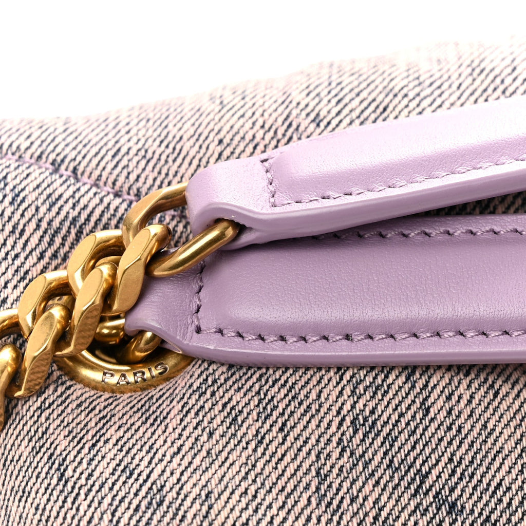 Denim Quilted Medium Loulou Puffer Monogram Chain Satchel Bleached Lilac