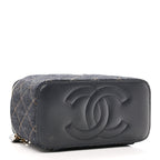 Denim Quilted Small Vanity Case With Chain Dark Blue Orange