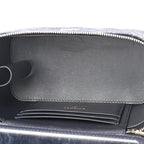 Denim Quilted Small Vanity Case With Chain Dark Blue Orange