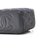 Denim Quilted Small Vanity Case With Chain Dark Blue Orange
