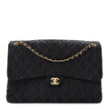 Denim Quilted XXL Travel Flap Bag Dark Blue Orange