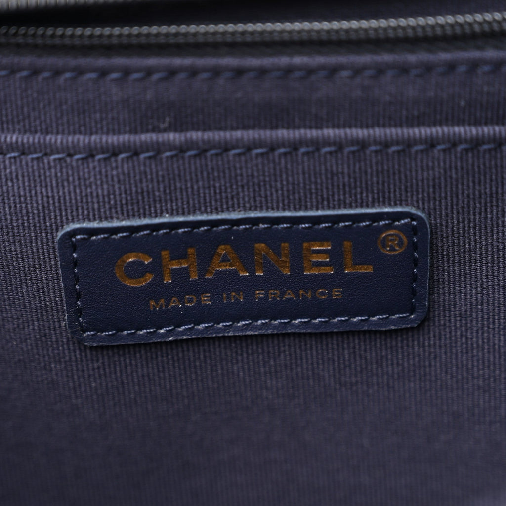 Denim Quilted XXL Travel Flap Bag Dark Blue Orange