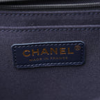 Denim Quilted XXL Travel Flap Bag Dark Blue Orange