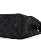 Denim Quilted XXL Travel Flap Bag Dark Blue Orange