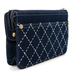 Denim Quilted Zipped Wristlet Clutch Blue