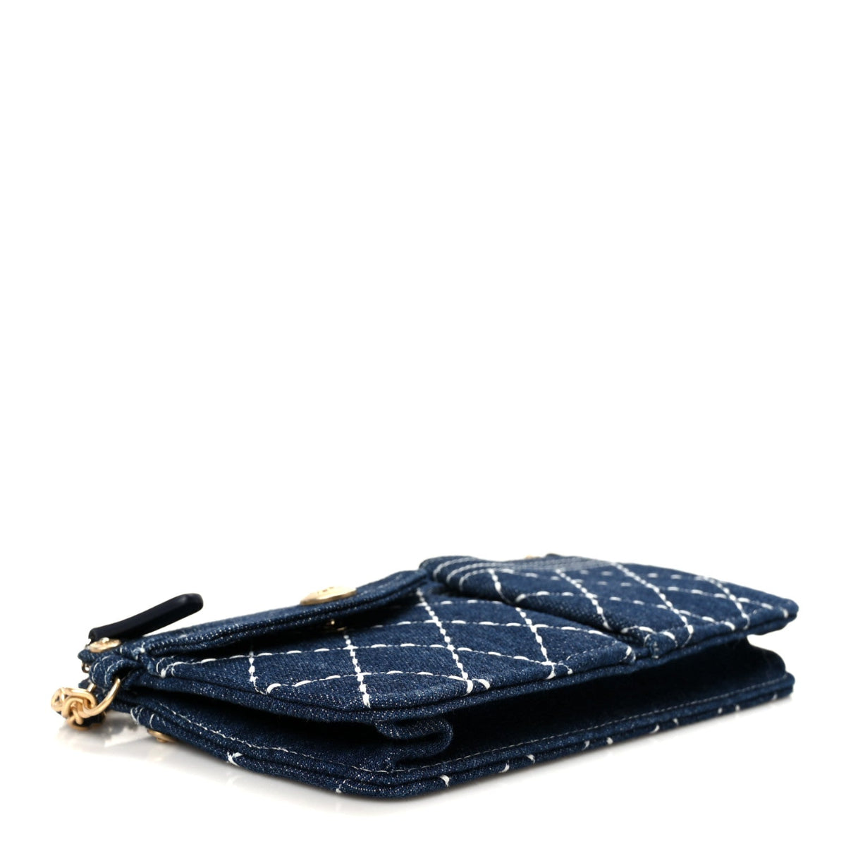 Denim Quilted Zipped Wristlet Clutch Blue