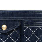 Denim Quilted Zipped Wristlet Clutch Blue