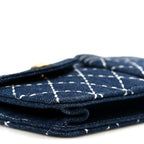 Denim Quilted Zipped Wristlet Clutch Blue