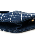 Denim Quilted Zipped Wristlet Clutch Blue