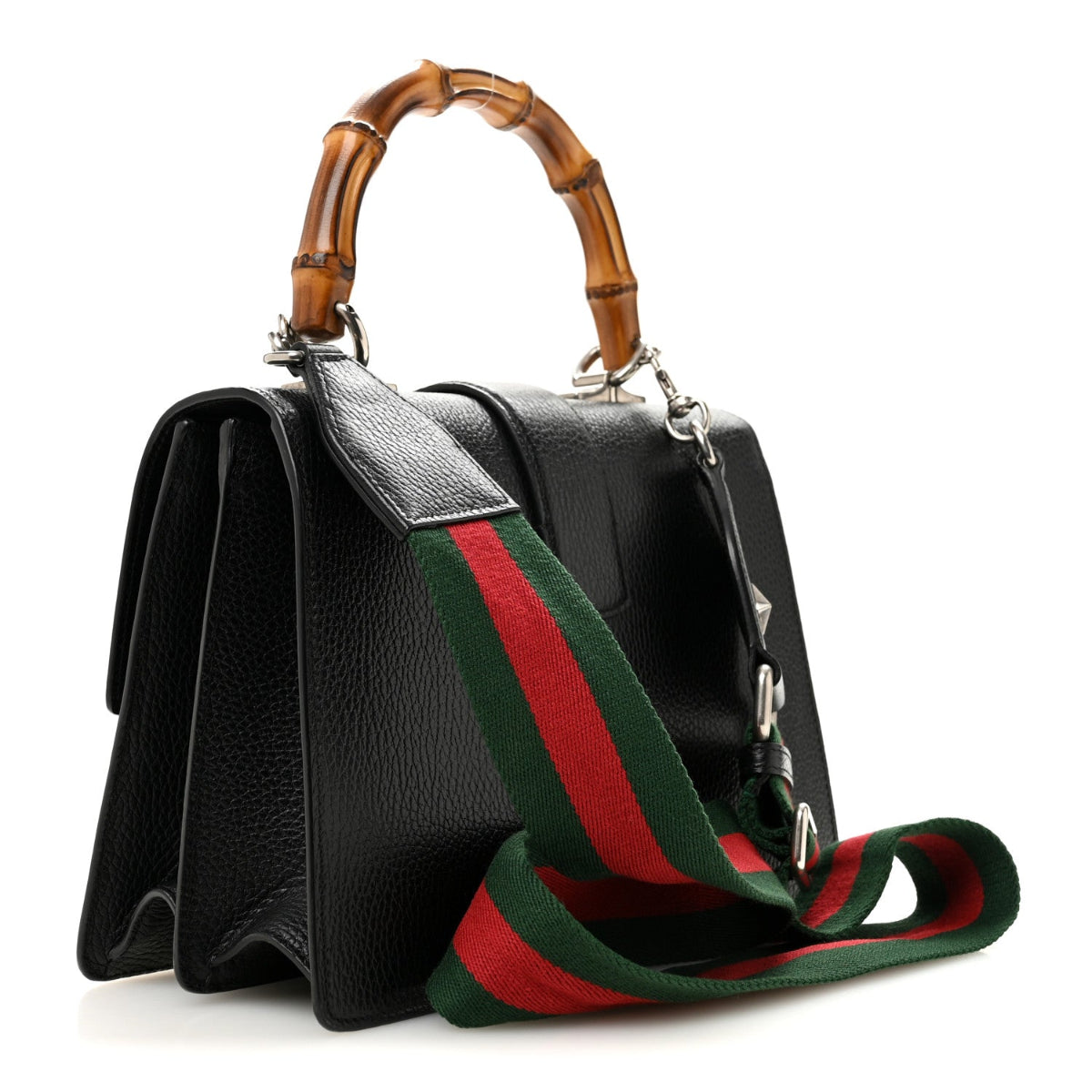 Dollar Calfskin Crystal Web Medium Dionysus Bamboo Top Handle Bag Black Black Diamond