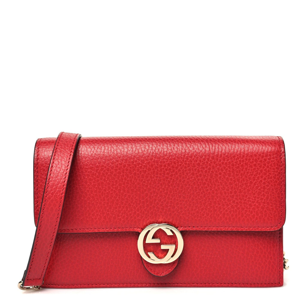 Dollar Calfskin Interlocking G Chain Wallet Red