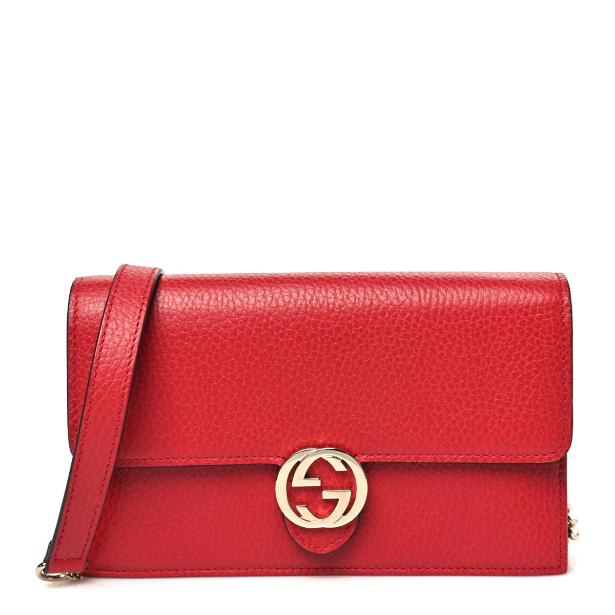 Dollar Calfskin Interlocking G Chain Wallet Red