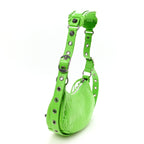 Extra Supple Calfskin Crocodile Embossed Le Cagole Shoulder Bag XS Acid Green