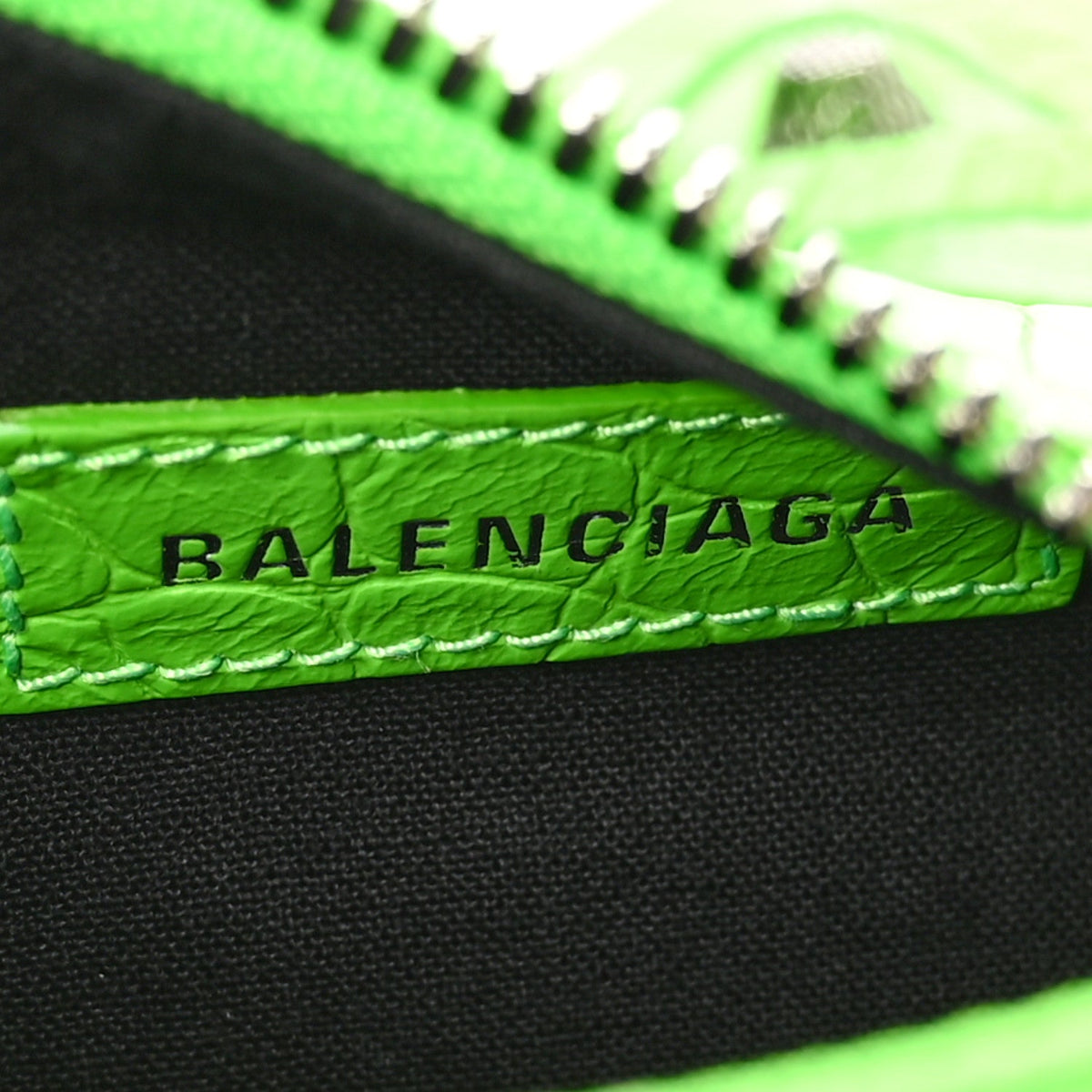 Extra Supple Calfskin Crocodile Embossed Le Cagole Shoulder Bag XS Acid Green