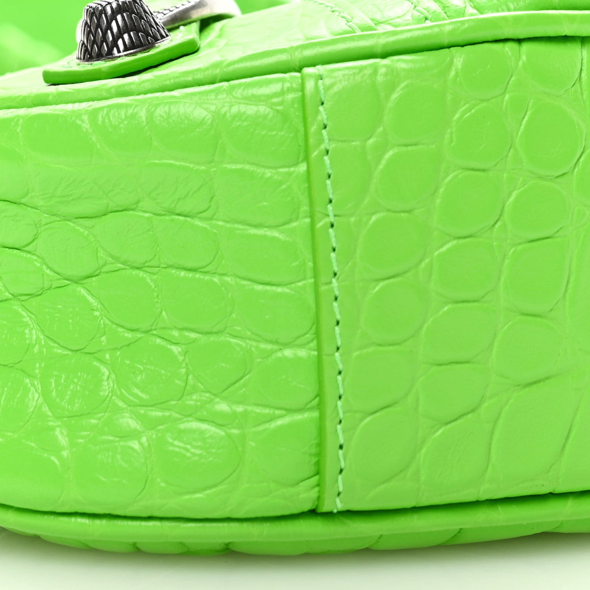 Extra Supple Calfskin Crocodile Embossed Le Cagole Shoulder Bag XS Acid Green