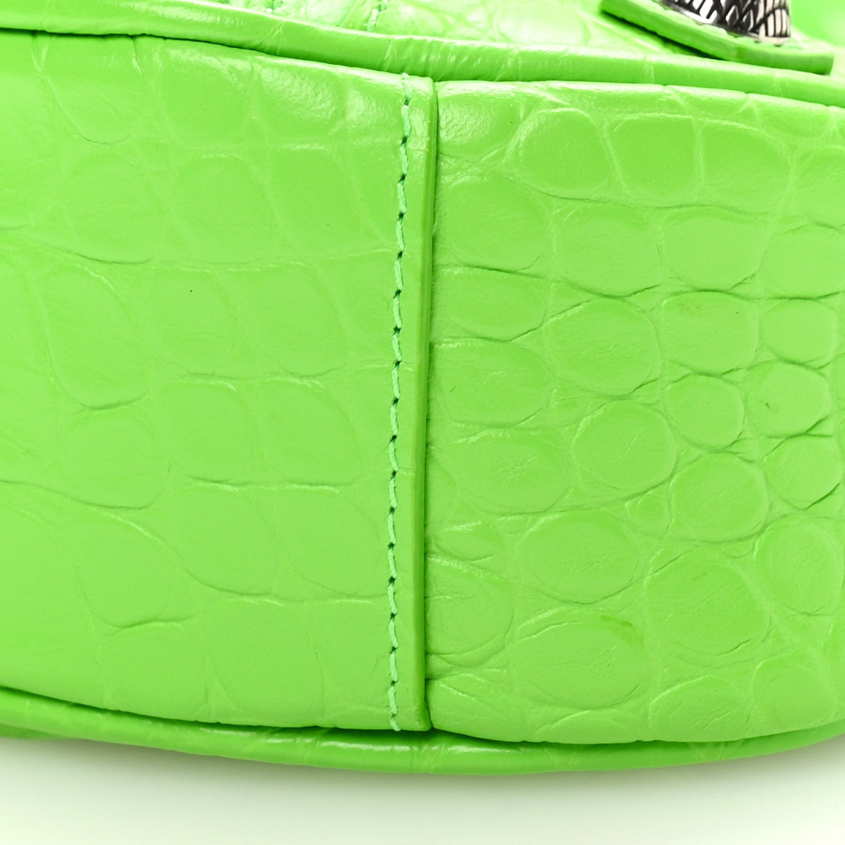 Extra Supple Calfskin Crocodile Embossed Le Cagole Shoulder Bag XS Acid Green