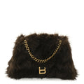 Faux Fur Medium Crush Chain Bag Brown