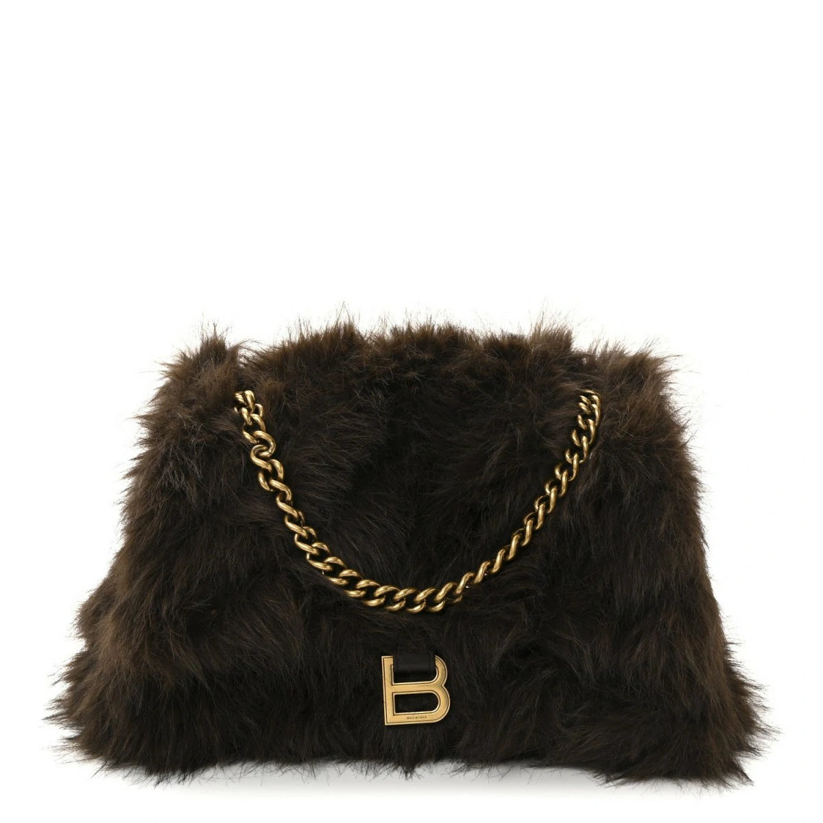 Faux Fur Medium Crush Chain Bag Brown