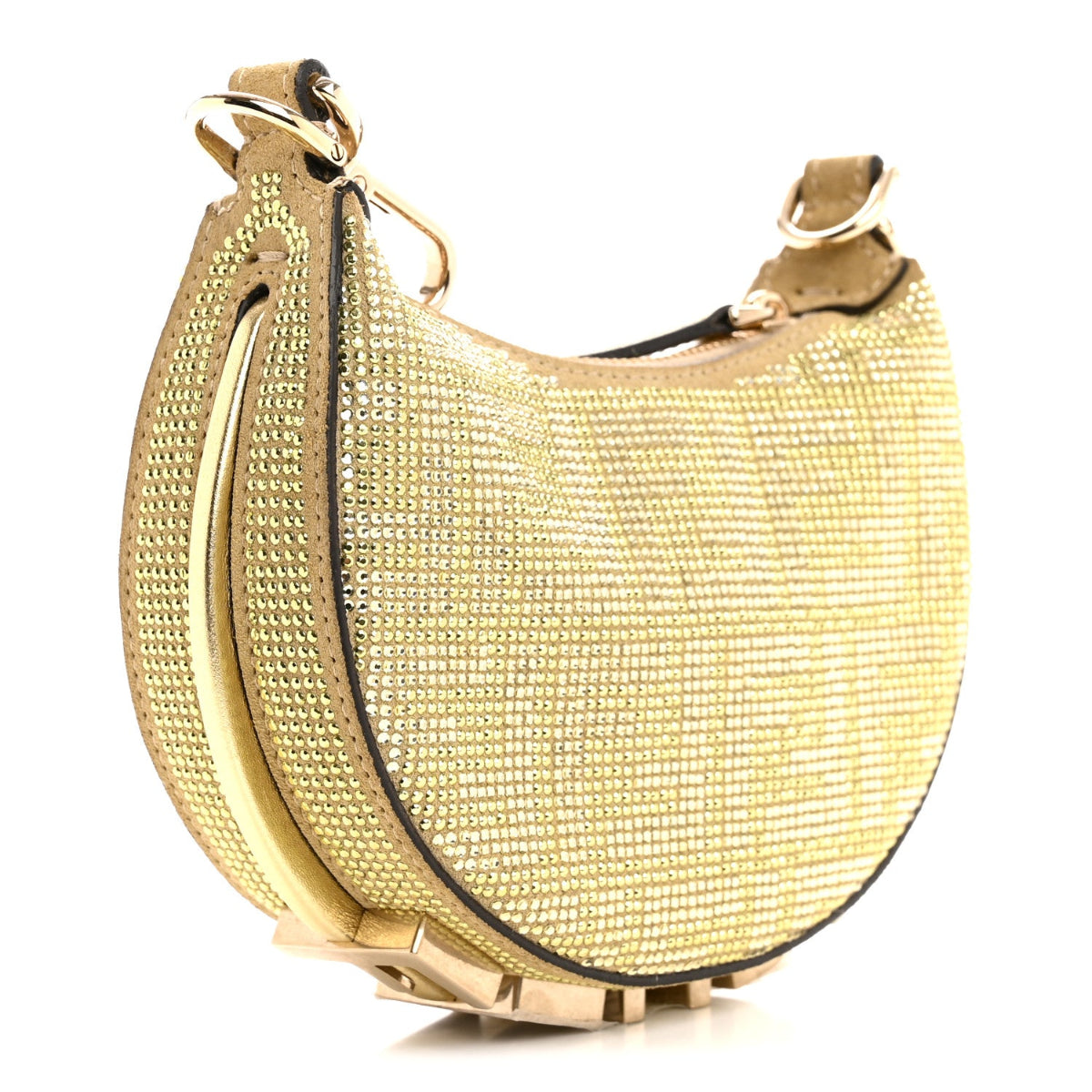 Crystal Vitello Laminato Suede FF Nano Fendigraphy Hobo Bag Platino