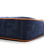Denim Vitello King FF Embroidered Large Baguette Blue Cuoio
