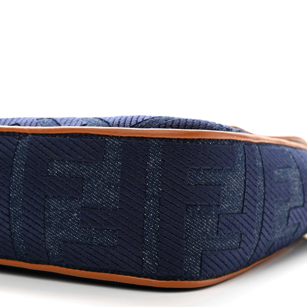 Denim Vitello King FF Embroidered Large Baguette Blue Cuoio