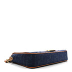 Denim Vitello King FF Embroidered Large Baguette Blue Cuoio