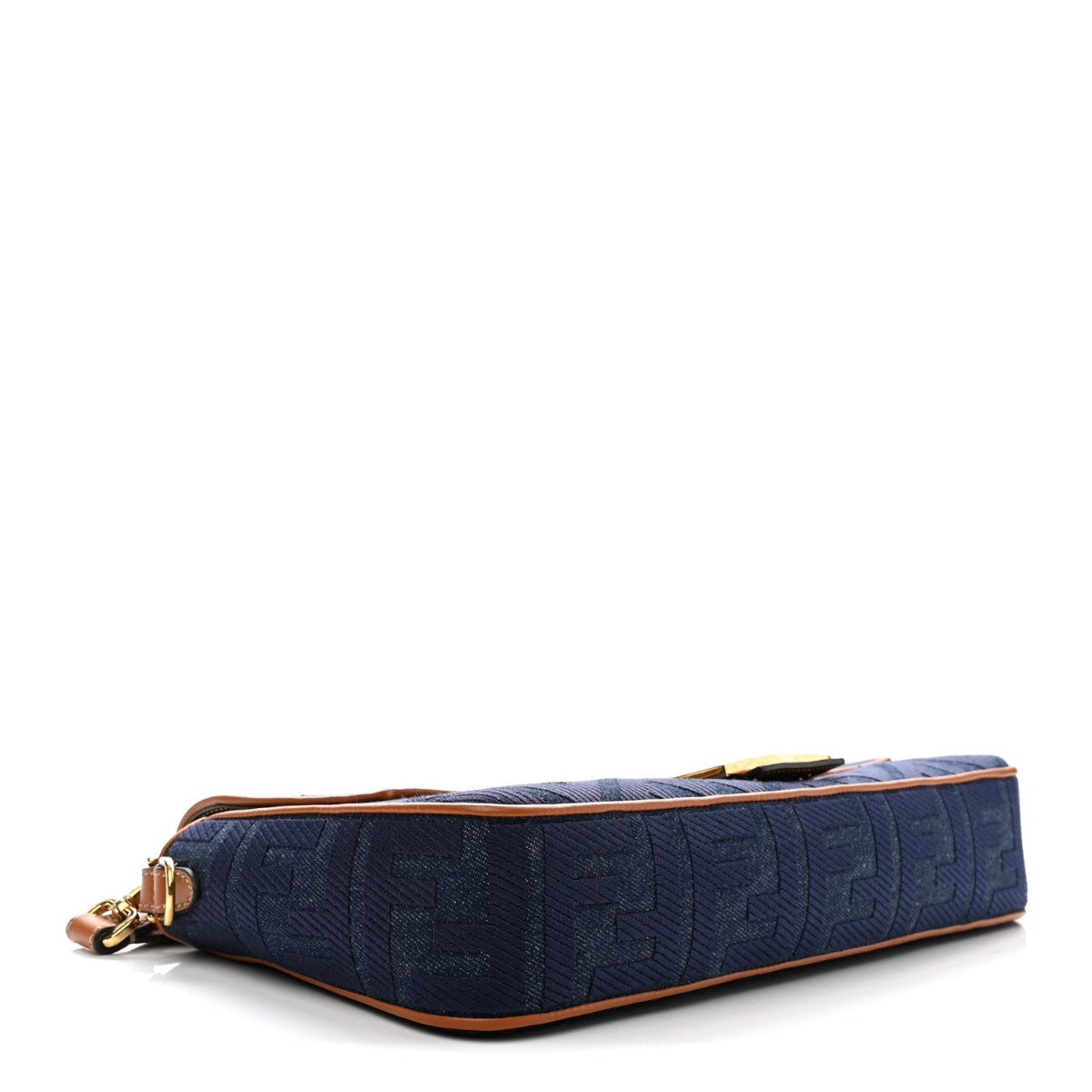 Denim Vitello King FF Embroidered Large Baguette Blue Cuoio