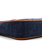Denim Vitello King FF Embroidered Large Baguette Blue Cuoio