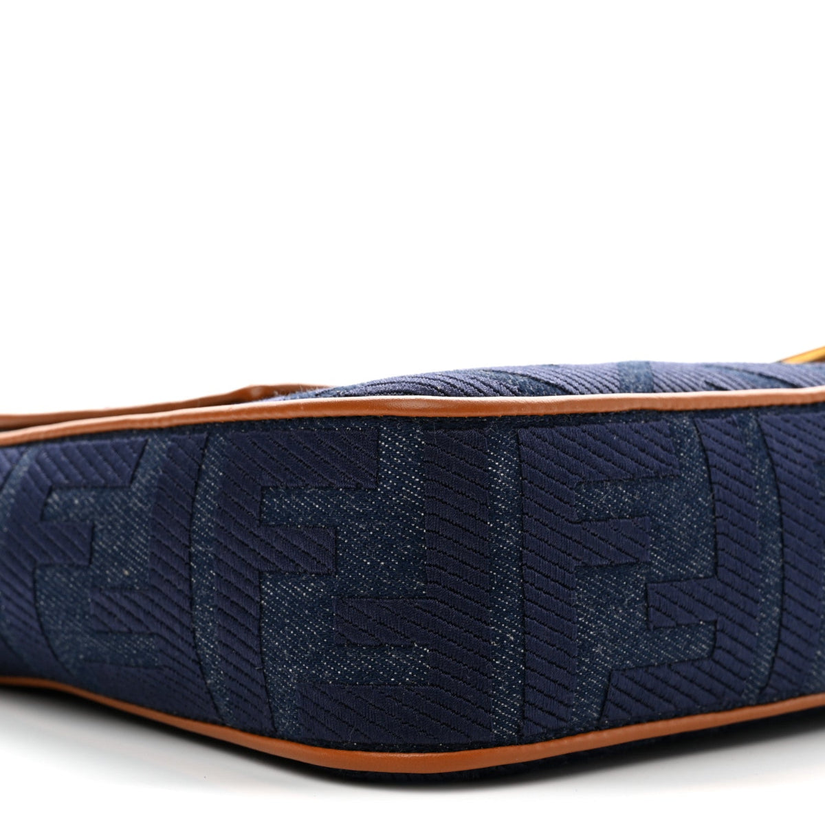 Denim Vitello King FF Embroidered Large Baguette Blue Cuoio
