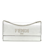 Metallic Calfskin Continental Wallet On Chain Argento