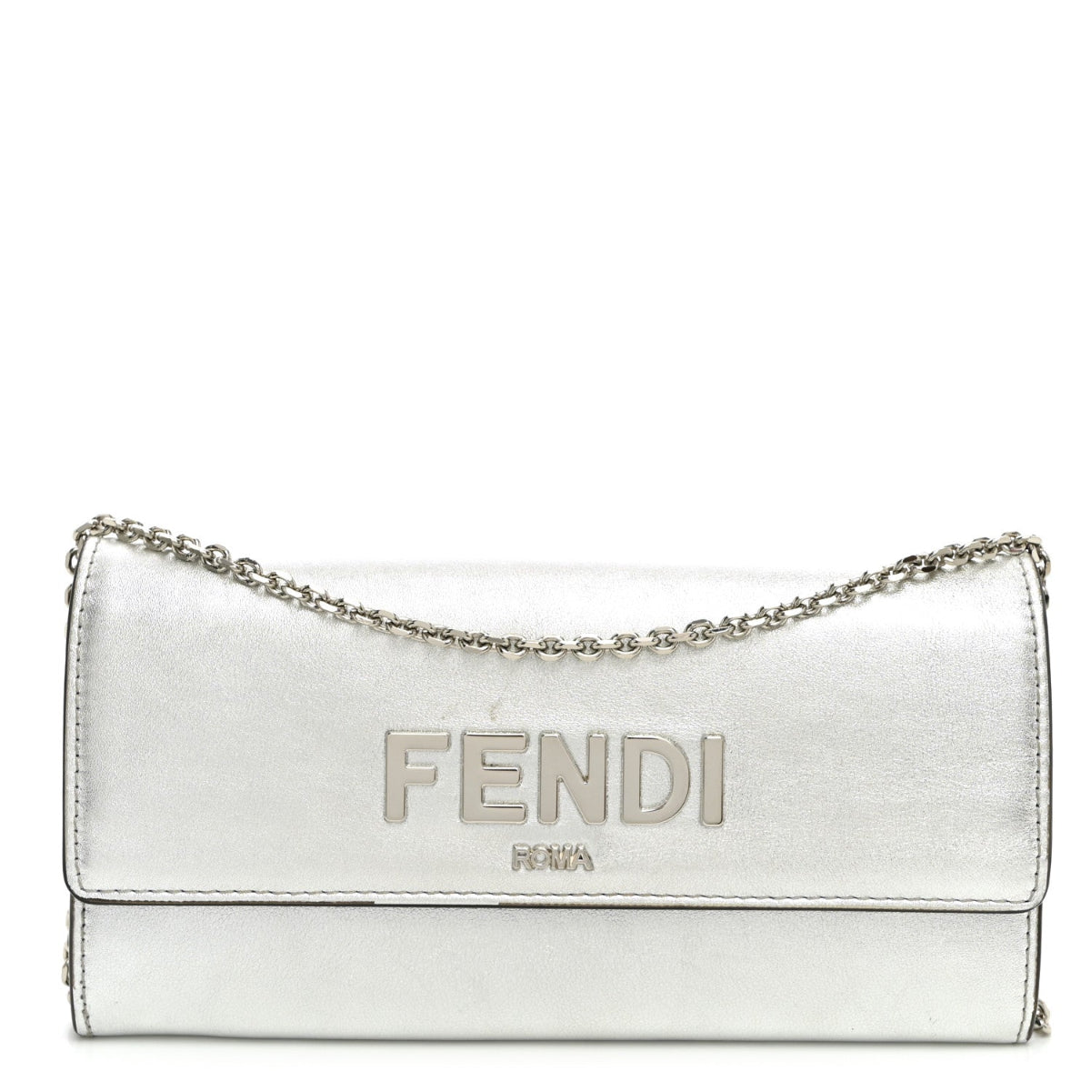 Metallic Calfskin Continental Wallet On Chain Argento