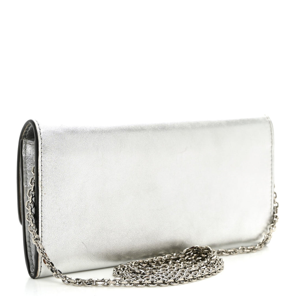 Metallic Calfskin Continental Wallet On Chain Argento