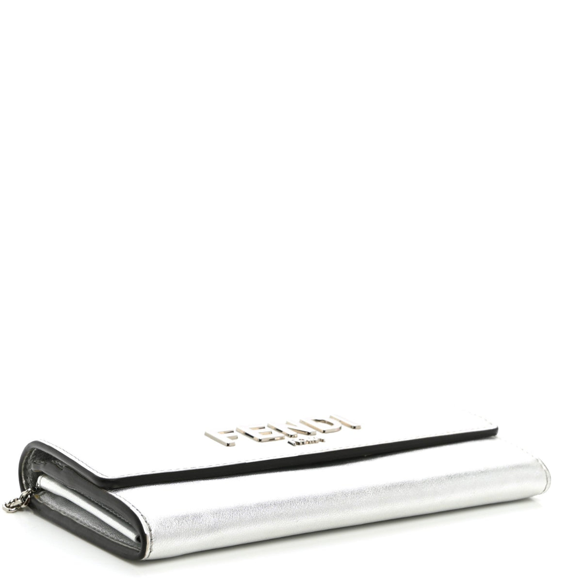 Metallic Calfskin Continental Wallet On Chain Argento