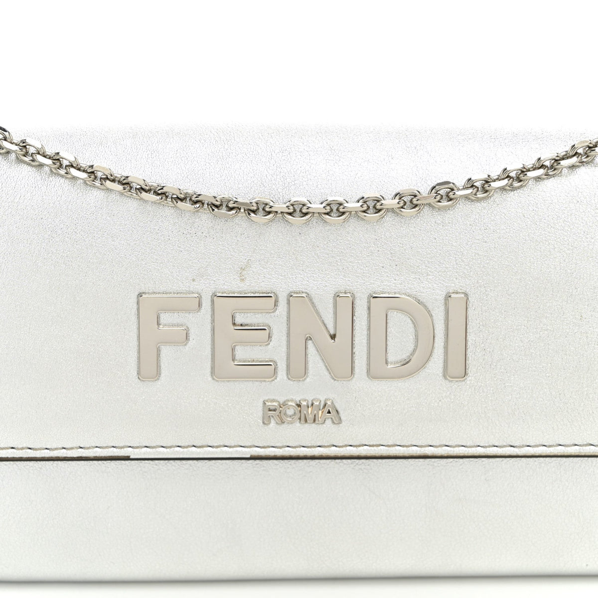 Metallic Calfskin Continental Wallet On Chain Argento