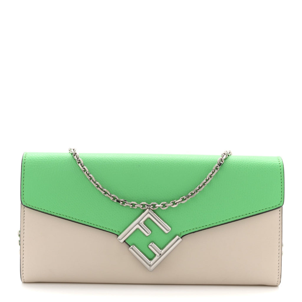 Vitello King Cruise FF Diamonds Continental Envelope Wallet On Chain Latte Edamame