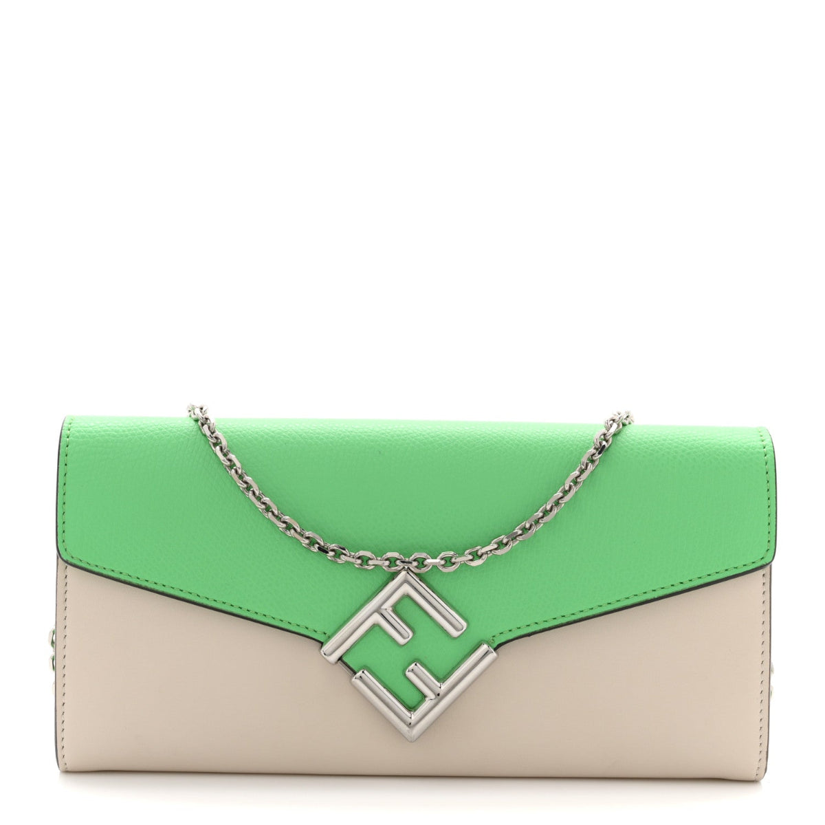 Vitello King Cruise FF Diamonds Continental Envelope Wallet On Chain Latte Edamame