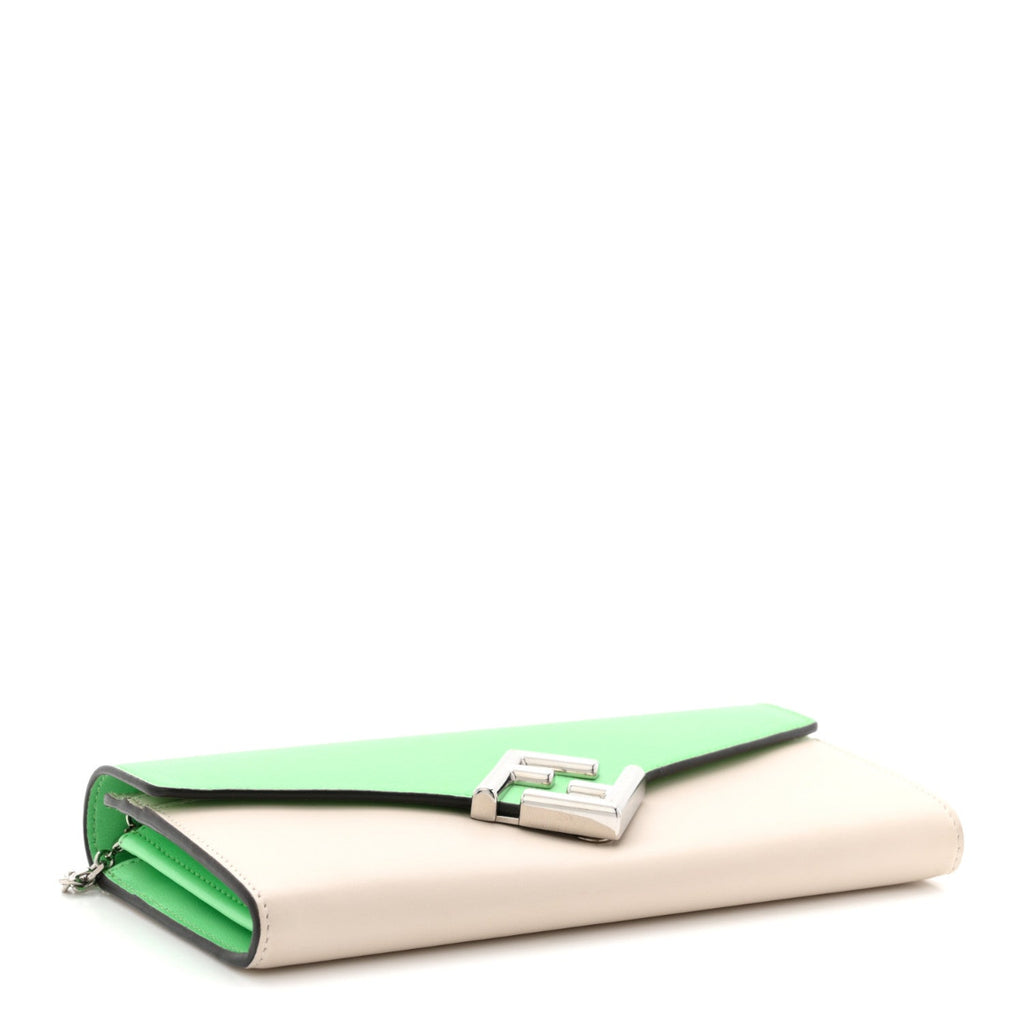 Vitello King Cruise FF Diamonds Continental Envelope Wallet On Chain Latte Edamame