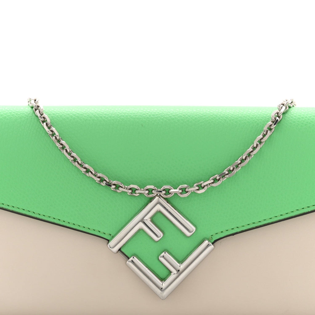 Vitello King Cruise FF Diamonds Continental Envelope Wallet On Chain Latte Edamame