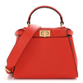 Vitello Seta Suede FF Mini Peekaboo Iconic Satchel Tulipano Miele Moro