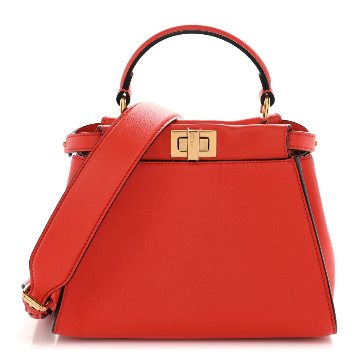 Vitello Seta Suede FF Mini Peekaboo Iconic Satchel Tulipano Miele Moro