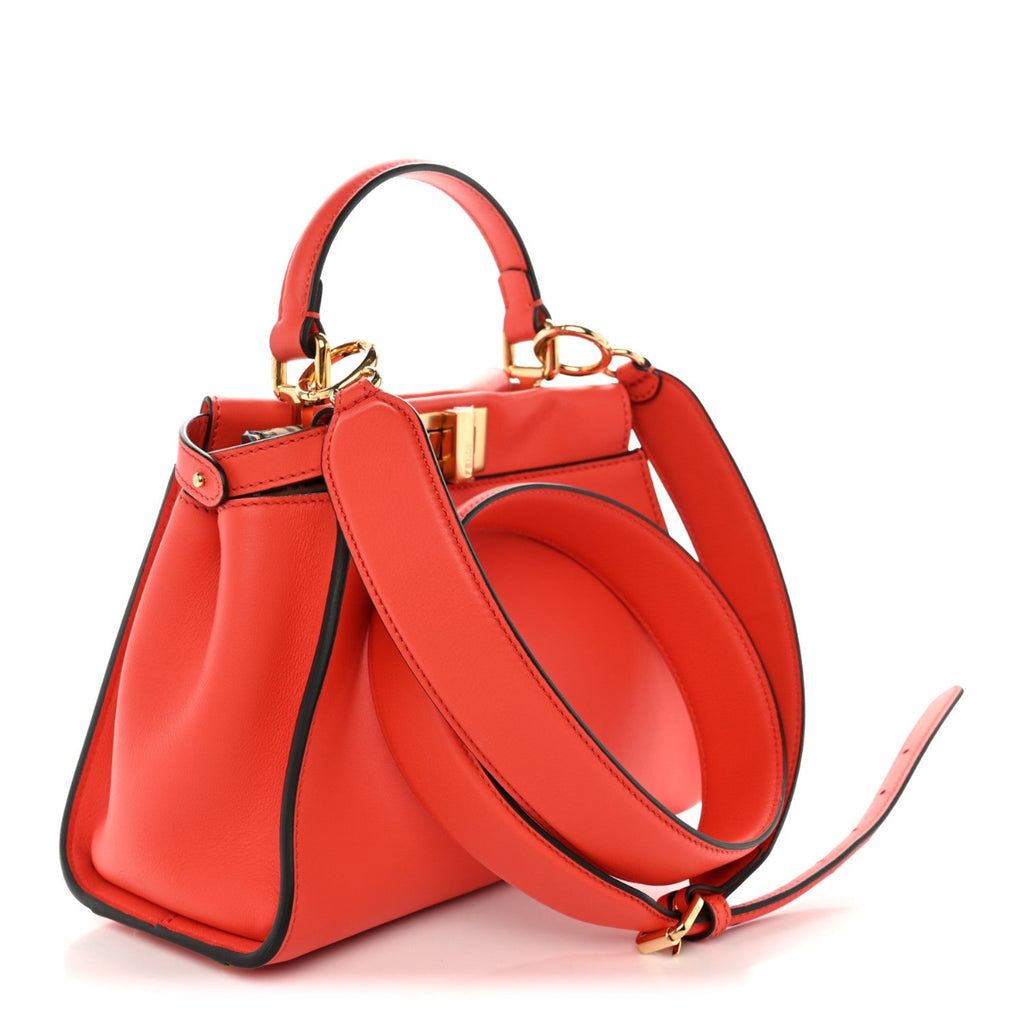 Vitello Seta Suede FF Mini Peekaboo Iconic Satchel Tulipano Miele Moro
