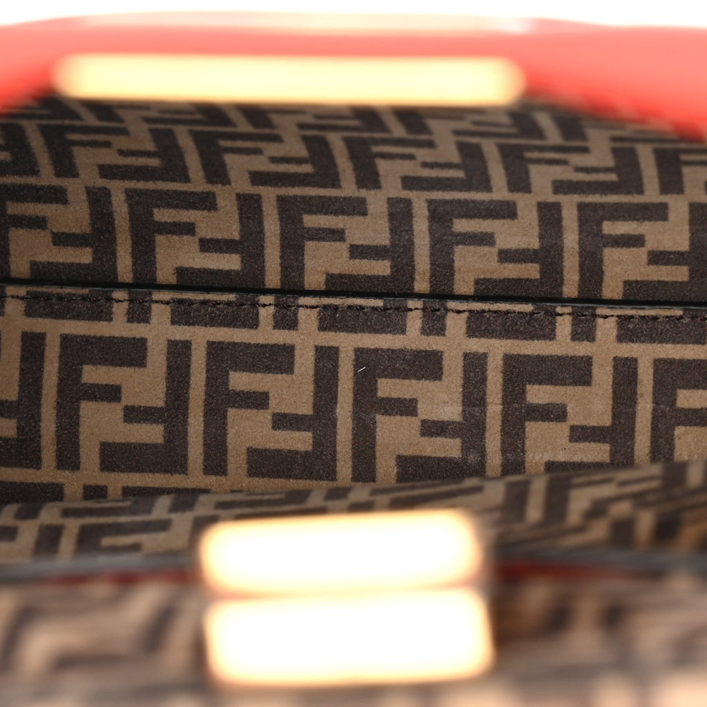 Vitello Seta Suede FF Mini Peekaboo Iconic Satchel Tulipano Miele Moro